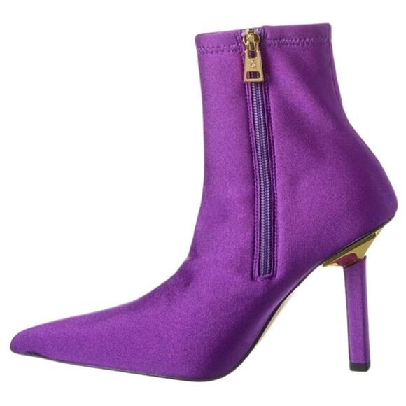 New! Good American Pointed Ankle Sock Shine Neoprene Purple Stiletto Boots - Picture 1 of 15
